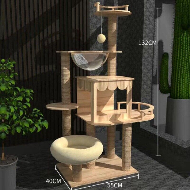 132cm Wooden Cat Tree Tower Scratching Post Scratcher Cats Condo