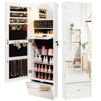 120cm Wall Mounted LED Jewelry Cabinet Armoire Organizer w/ Full-Length Morror