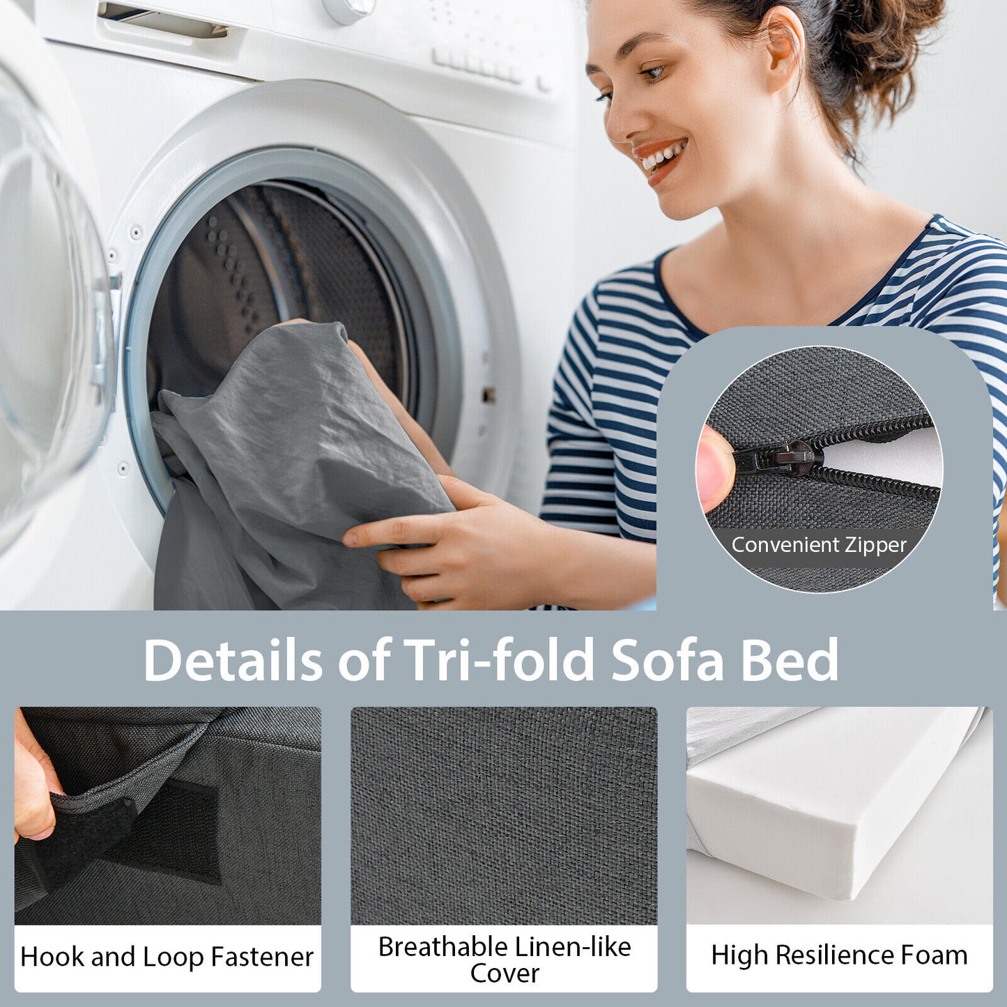 Folding Mattress w/ Pillow 15cm Tri-fold Ergonomic Sofa Bed w/ High-Density Foam