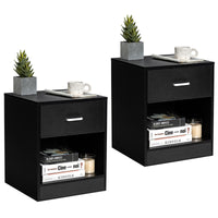 2PCS Nightstand with Drawer Storage Cabinet Modern Beside Table Black