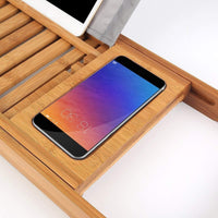 Expandable Bamboo Bath Caddy Book iPhone Wineglass Holder Over Bathtub Rack