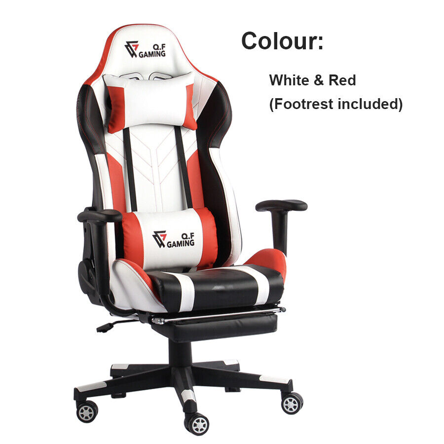 QF Gaming Chair Office Seat Premium Racing Computer Footrest PU Leather Executiv