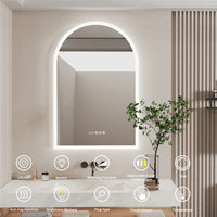 Arch Dimmable Led Bathroom Vanity Mirror w Antifog Temperature Date?Time Display