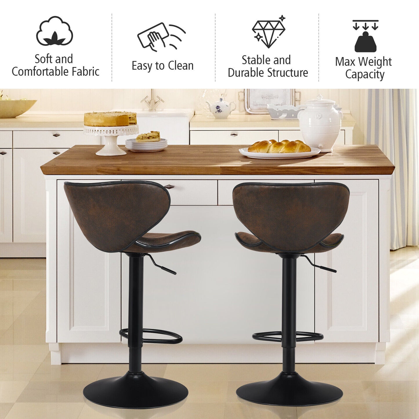 2 Pcs Retro Bar Stools Swivel Counter Chairs Pub Kitchen Dining Seats