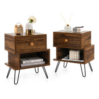 2-Tier Nightstand Set of 2 Irregular Wooden Bedside Storage Table