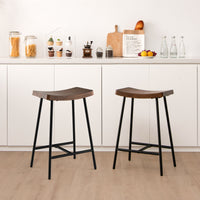 Bar Stool Industrial Saddle Stool Wood Dining Pub Chair Metal Frame Home