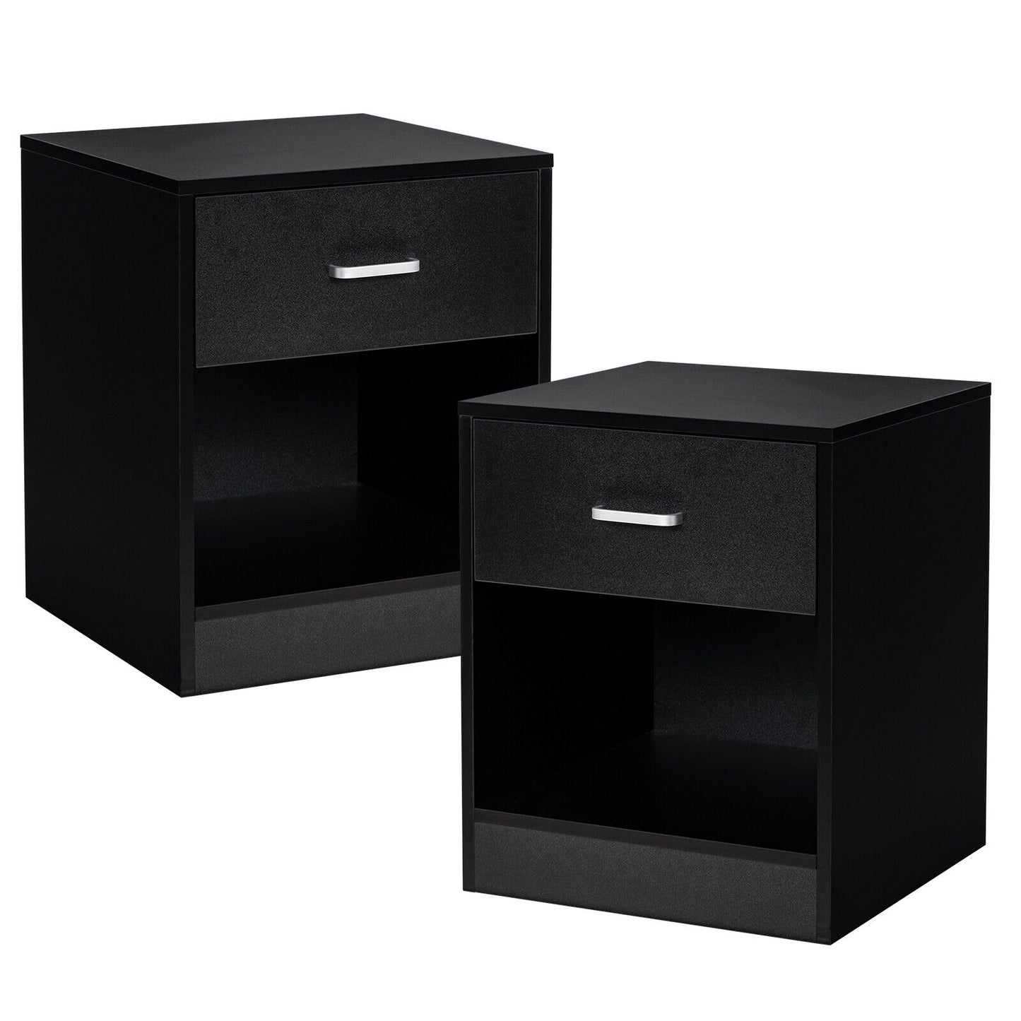 2PCS Nightstand with Drawer Storage Cabinet Modern Beside Table Black