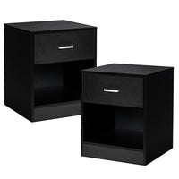 2PCS Nightstand with Drawer Storage Cabinet Modern Beside Table Black