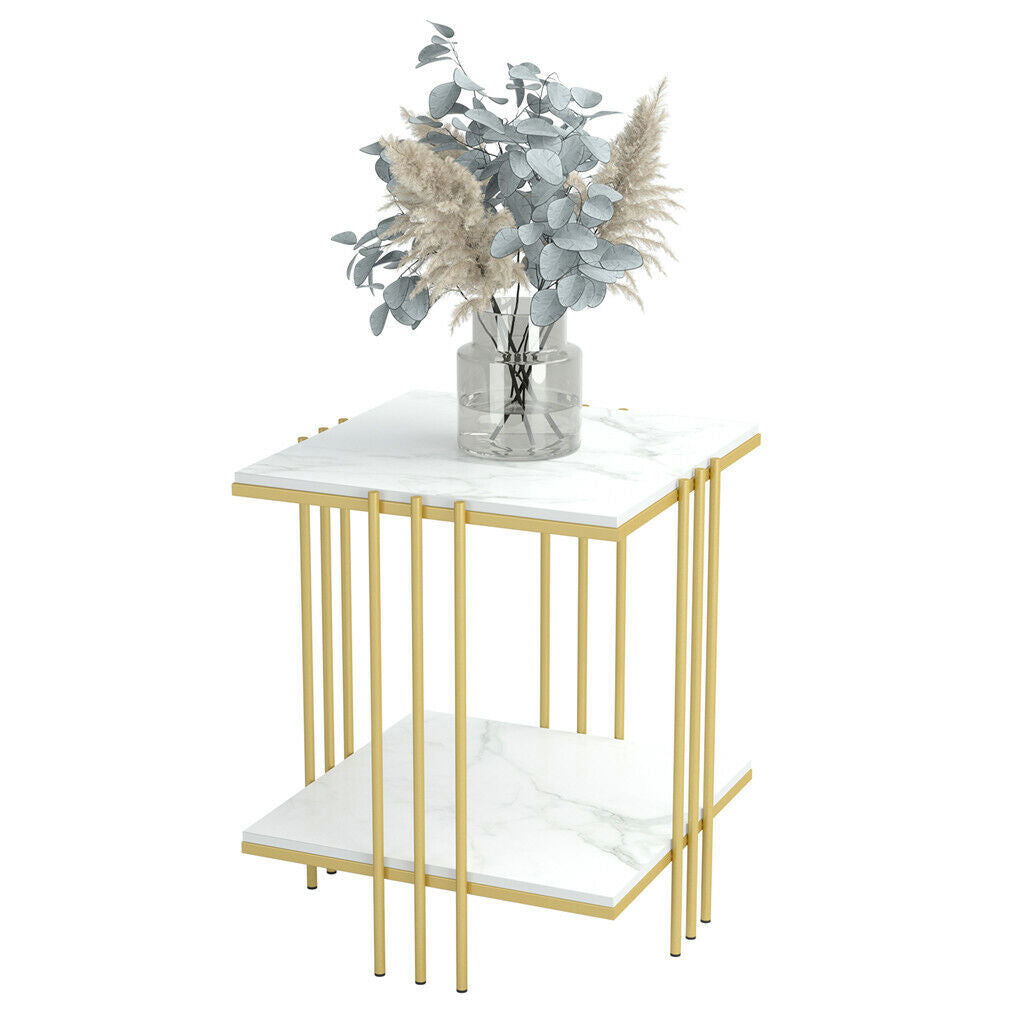 Square Marble End Table Sofa Side Table with Gold Metal Frame Sintered Stone Top