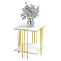 Square Marble End Table Sofa Side Table with Gold Metal Frame Sintered Stone Top