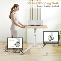 Pneumatic Standing Desk Rolling Adjustable Laptop Cart Podium Detachable Holder