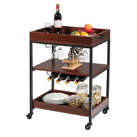 Kitchen Serving Cart Utility Trolley Cart 3-Tier Shelf w/ Glass Holder