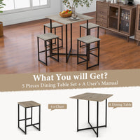 5-Piece Dining Table Set Kitchen Square Table & Stools Industrial Metal Frame