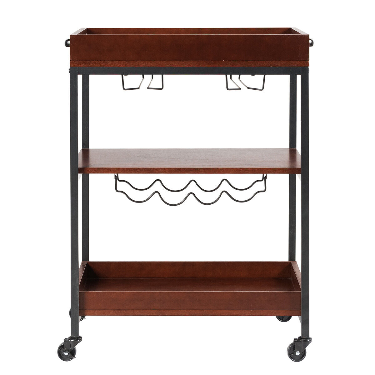 Kitchen Serving Cart Utility Trolley Cart 3-Tier Shelf w/ Glass Holder