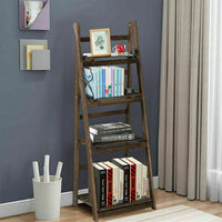 Retro 4 Tier Wooden Ladder Bookcase Folding Book Shelf Plant Stand Storage Rack