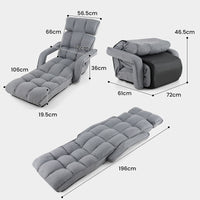 Foldable Lazy Sofa Indoor Chaise Lounger w/ 6 Adjustable Positions Gray