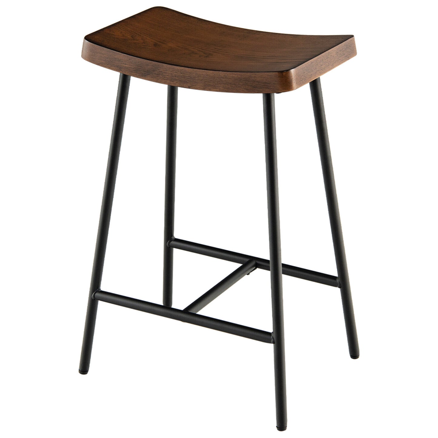 Bar Stool Industrial Saddle Stool Wood Dining Pub Chair Metal Frame Home