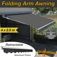 4x2.5M Folding Arm Awning Retractable Outdoor Sunshade Canopy Charcoal