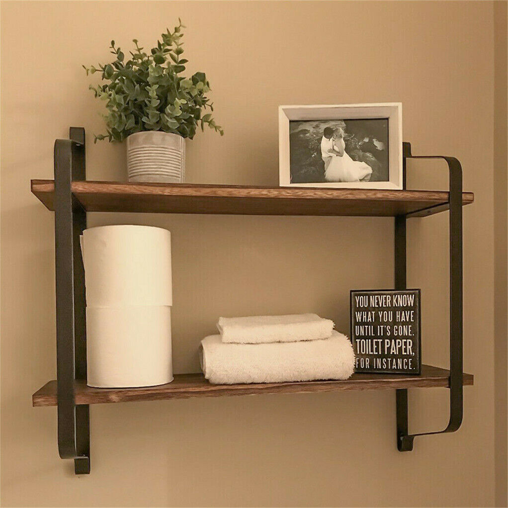 Dual Layer Wall Shelf Mounted Bookshelf Unit Decrorative Rack Industrial Style