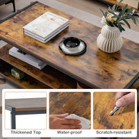Industrial Coffee Table w/ Storage Drawers & Shelf Rectangular Accent