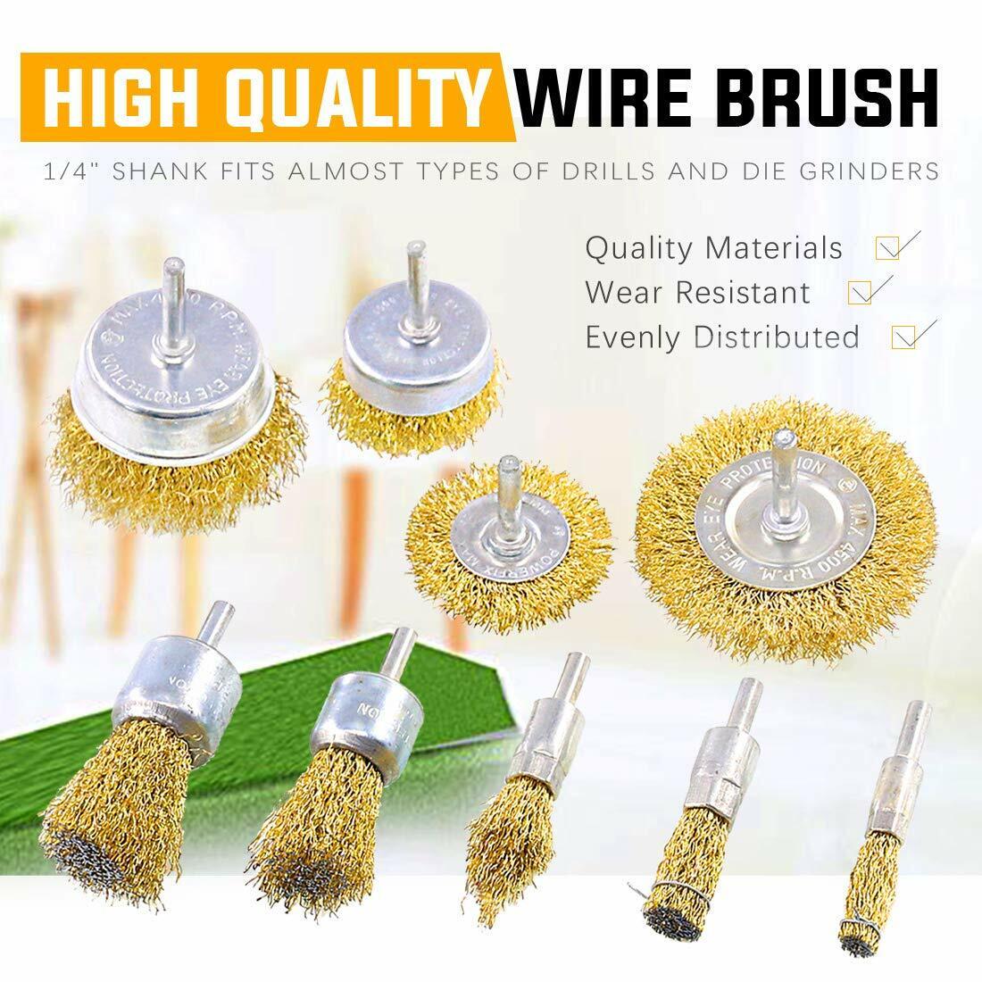 9Sizes Brass Coated Wire Brush Wheel Cup Brush Set For Removal of Rust/Corrosion