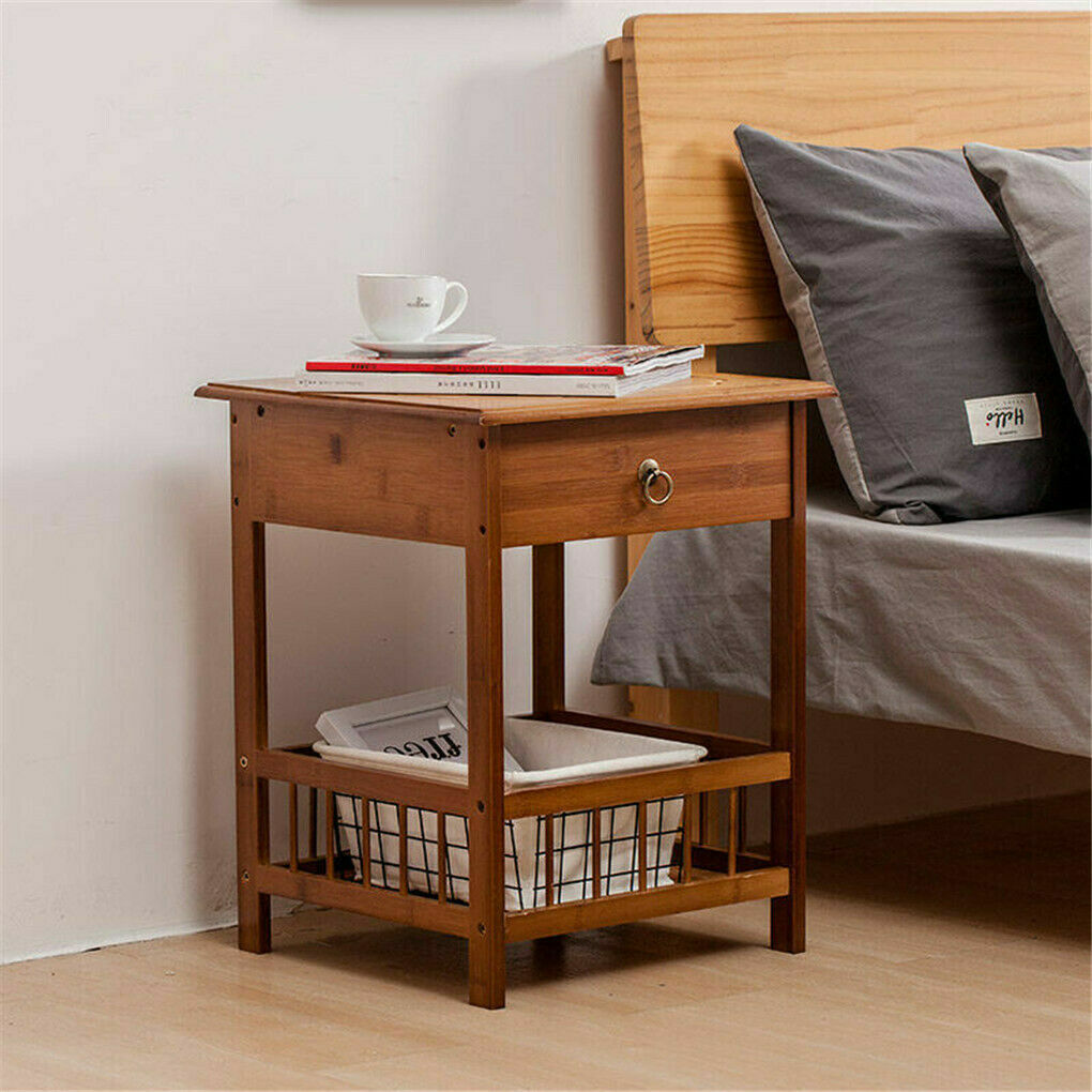 2 Tier Classic Bedside Table Drawer Side Table Living Room Coffee Tea End Table