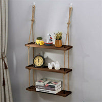 Wooden Hanging Shelf Window Wall Plant Rope Hanging Shelves for Kitchen Bathroom