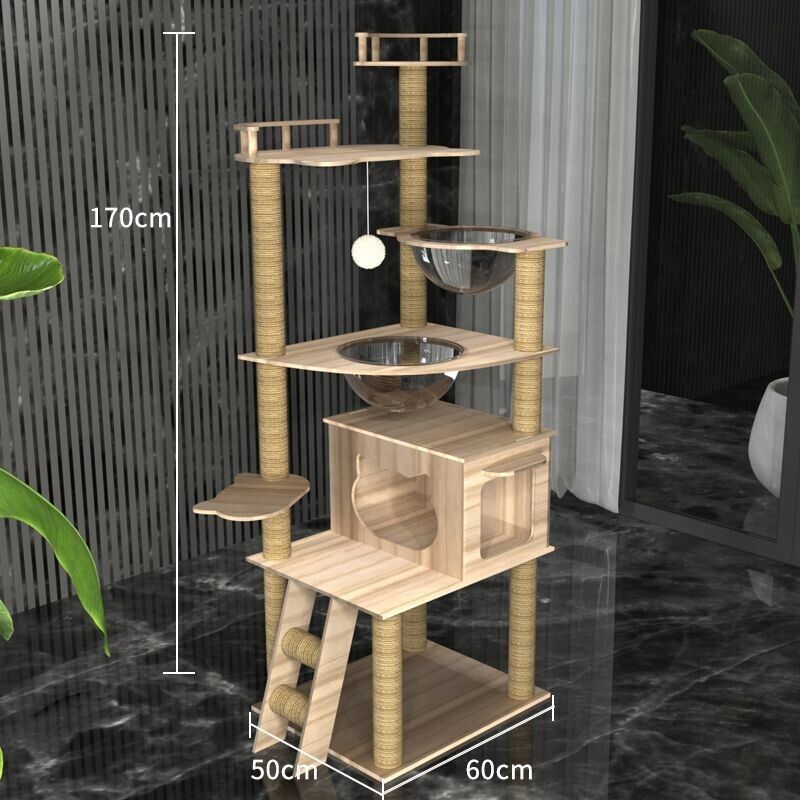 170cm Wooden Cat Tree Tower Scratching Post Scratcher Cats Condo House Bed