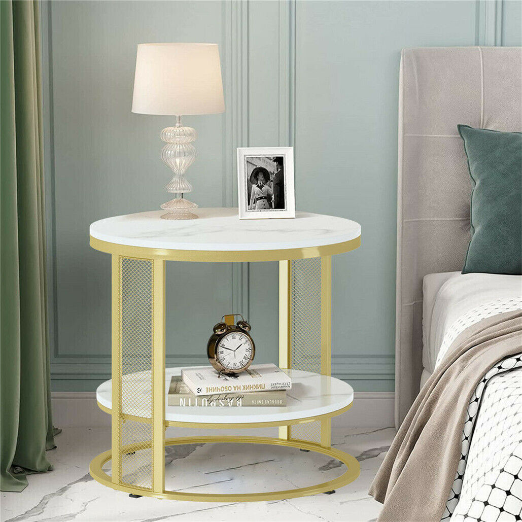 Round Dual Tier Marble Coffee Side Table Sofa Table Nordic Bedside Nightsand