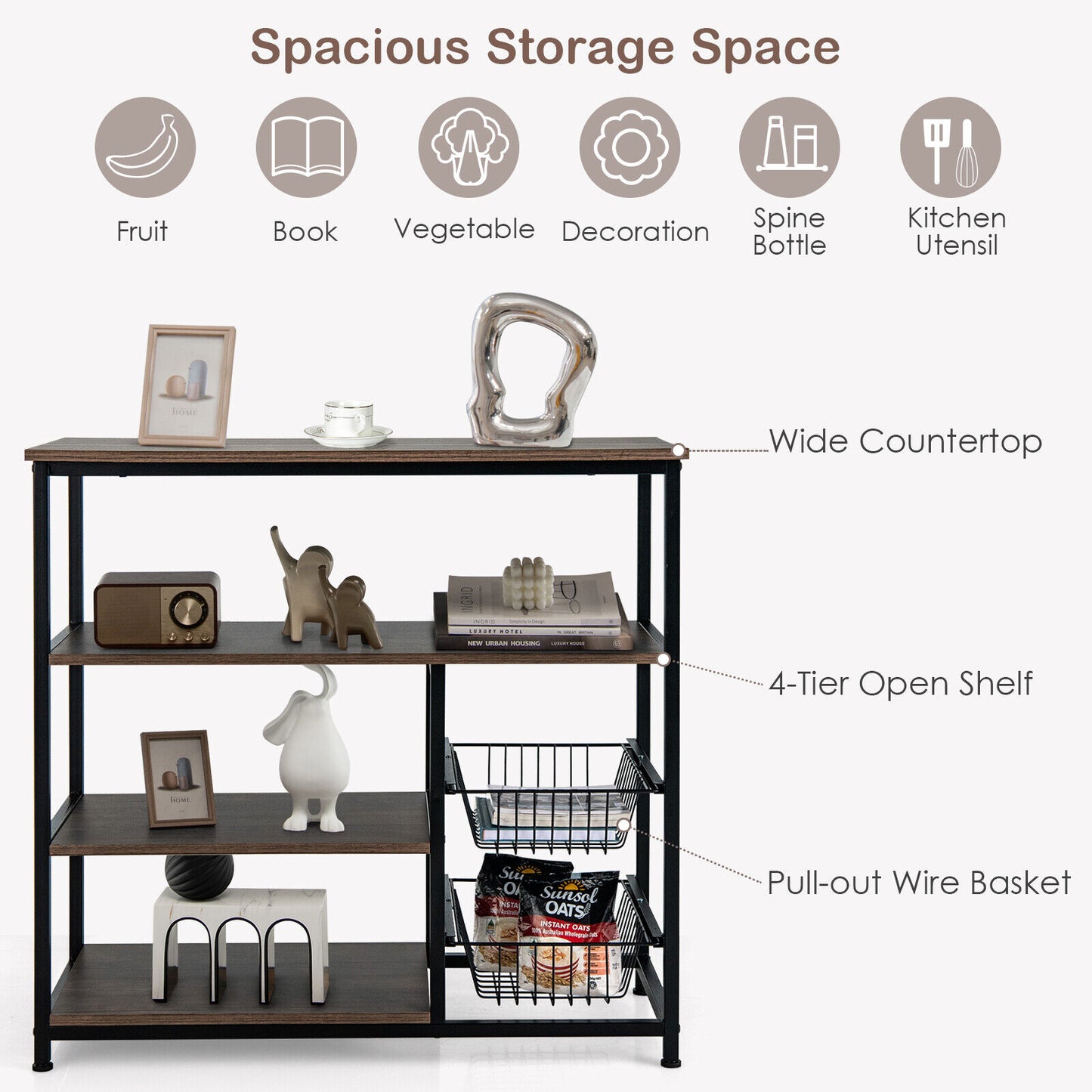 Baker's Rack 4-Tier Microwave Oven Stand Kitchen Storage Shelf Organizer