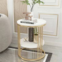 White Accent Side Table Round Sofa End Table with Sintered Stone ? Metal Frame