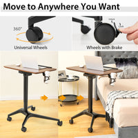 Pneumatic Standing Desk Tilting Adjustable Laptop Cart Mobile Podium Cup Holder