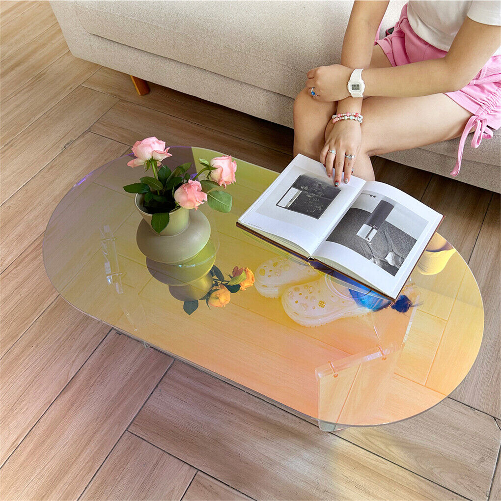 Stunning Iridescent Acrylic Coffee Table Oval Side Table