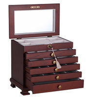 Premium Brown Wooden Jewelry Box: Large Armoire for Necklaces Storage with Gift Organizer - Set 16