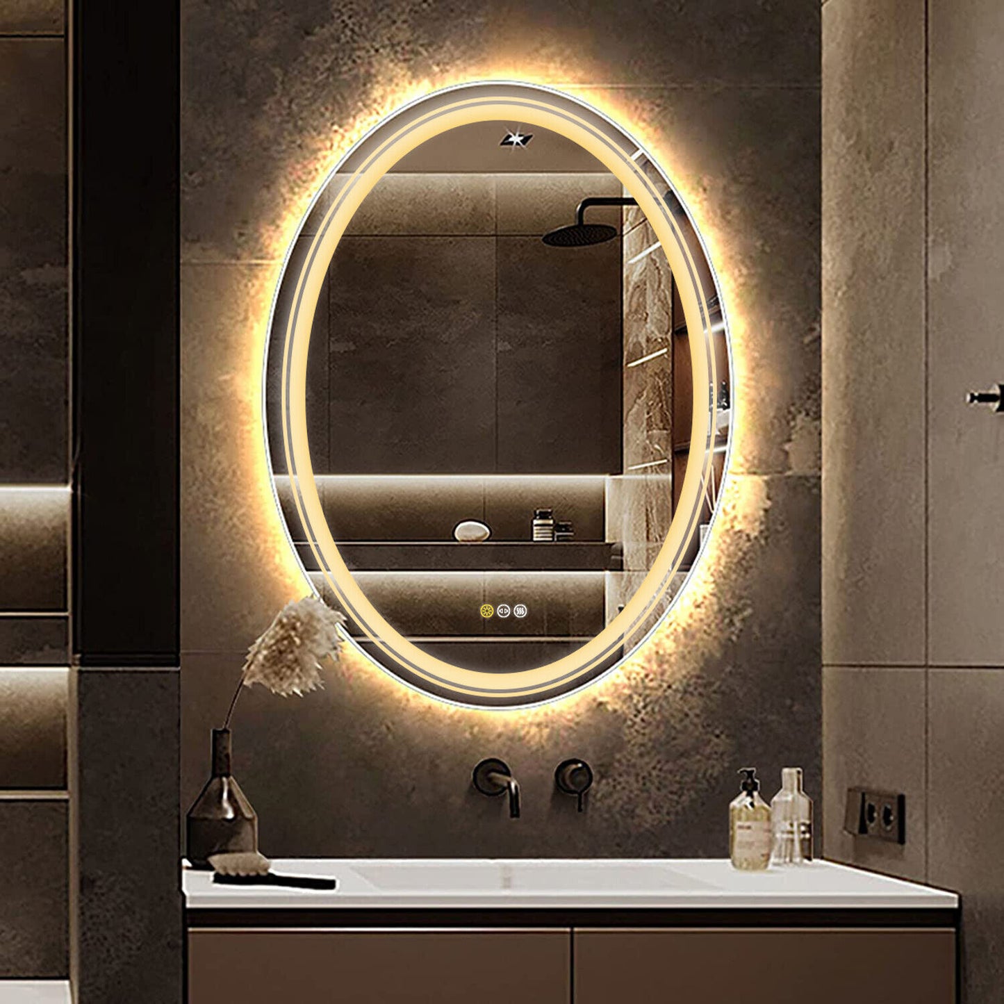 80CM Oval Backlit+Front LED Bathroom Mirror Dimmable Shatter-Proof Vanity Mirror