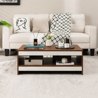 Coffee Table Wood 2-Tier Rectangular Coffee Table W/Storage Shelf Living Room