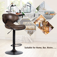 Set of 2 Bar Stools Swivel Adjustable Bar Chairs w/Backrest Retro Brown