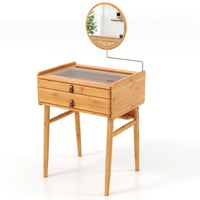 Makeup Vanity Table w/ Mirror Bamboo Dressing Table w/ Storage Drawers Bedroom