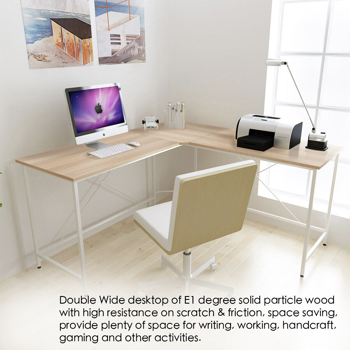 Computer Desk Corner Desk Large L-Shaped Desk Office Desk Computer Table, White