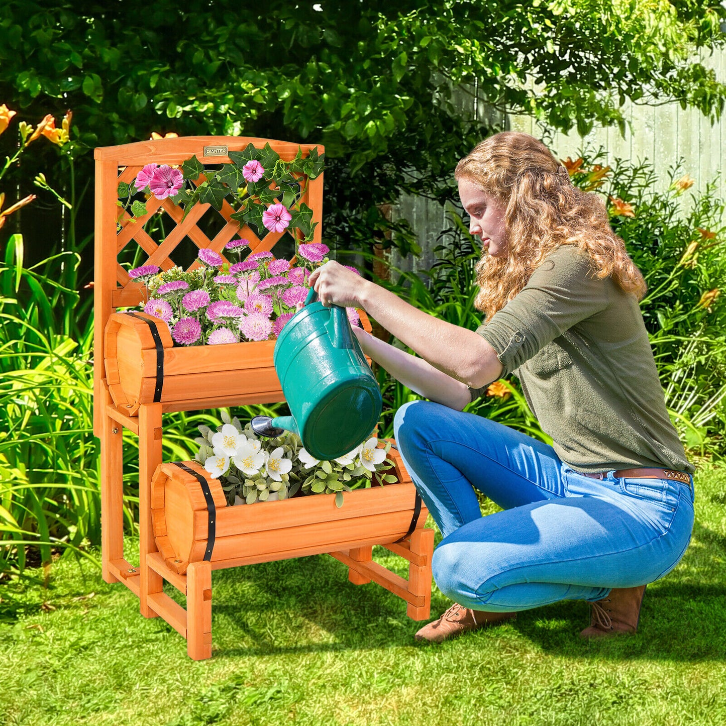 2-Tier Wooden Raised Garden Bed Container