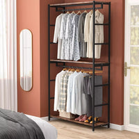 Freestanding Double Rod Closet Organizer – 3-Tier Shelves Garment Rack for Clothes Storage