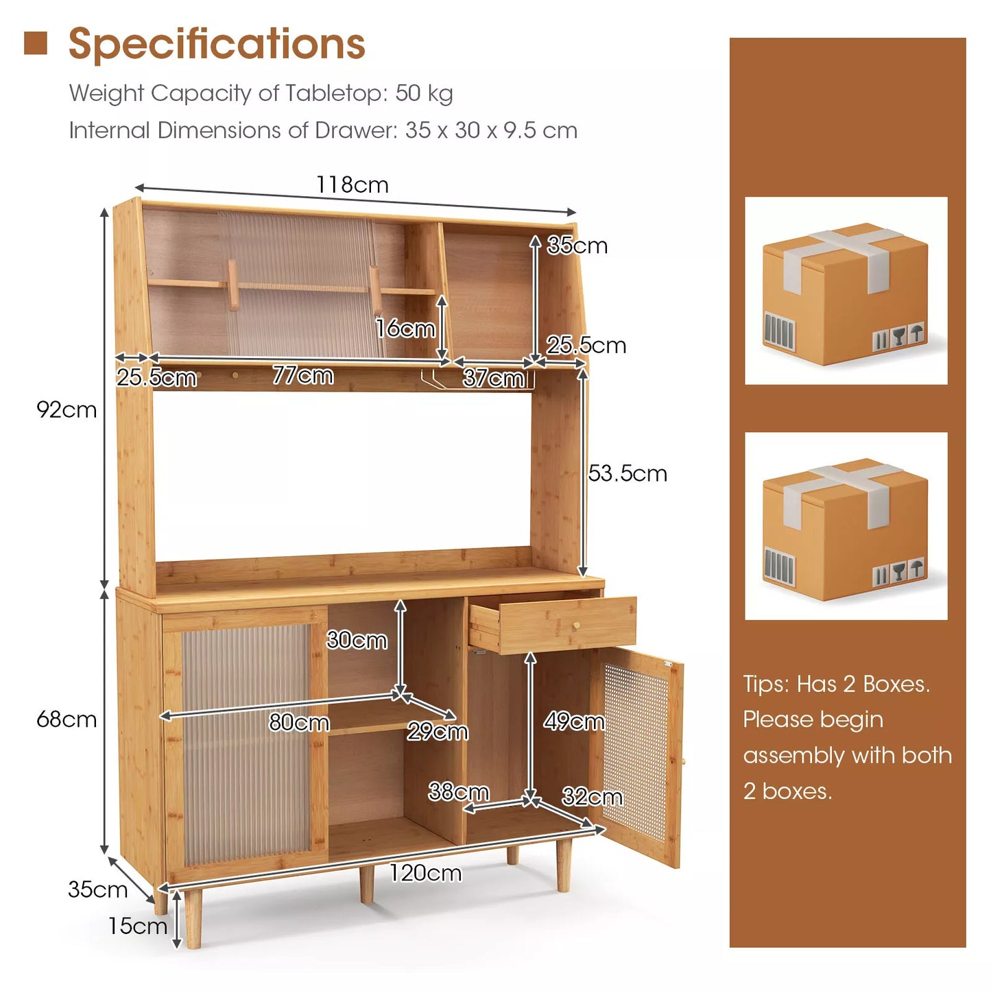 Buffet Sideboard Cabinet with Hutch – 175cm Wine Bar and Kitchen Storage