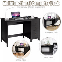 Modern Black Computer Desk with 3 Drawers – Study, Writing, and Home Office Workstation