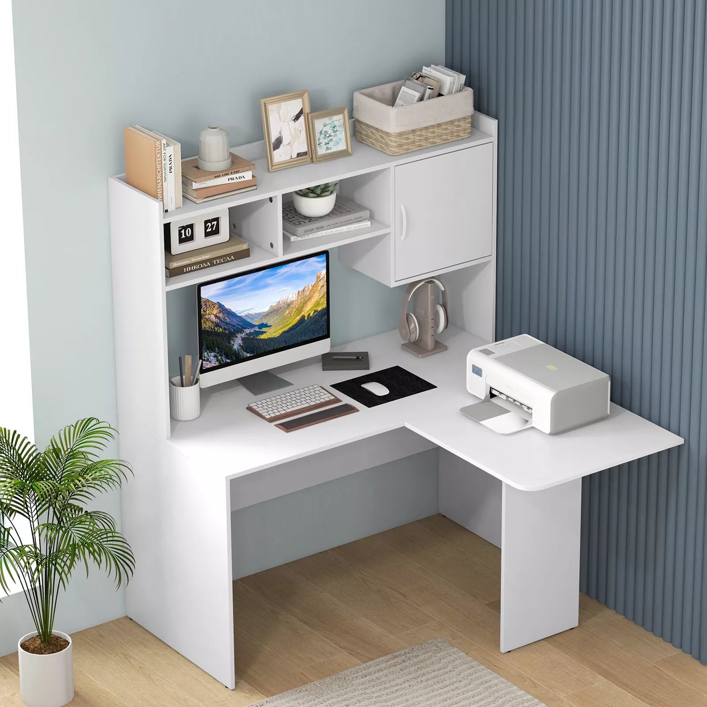 Modern L-Shaped Corner Desk – Space-Saving Writing and Computer Desk for Home Office – White