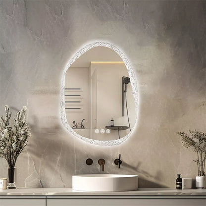 Irregular LED Crystal Frame Bathroom Mirror with Dual Layers for Makeup & Vanity-60X80