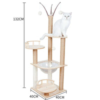 132cm Wooden Cat Tree Tower Scratching Post Scratcher Cats Condo House Bed