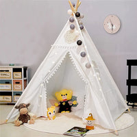 Foldable Teepee Tent + Mat Boho Tent Childrens Wigwam Play Tent for Kids