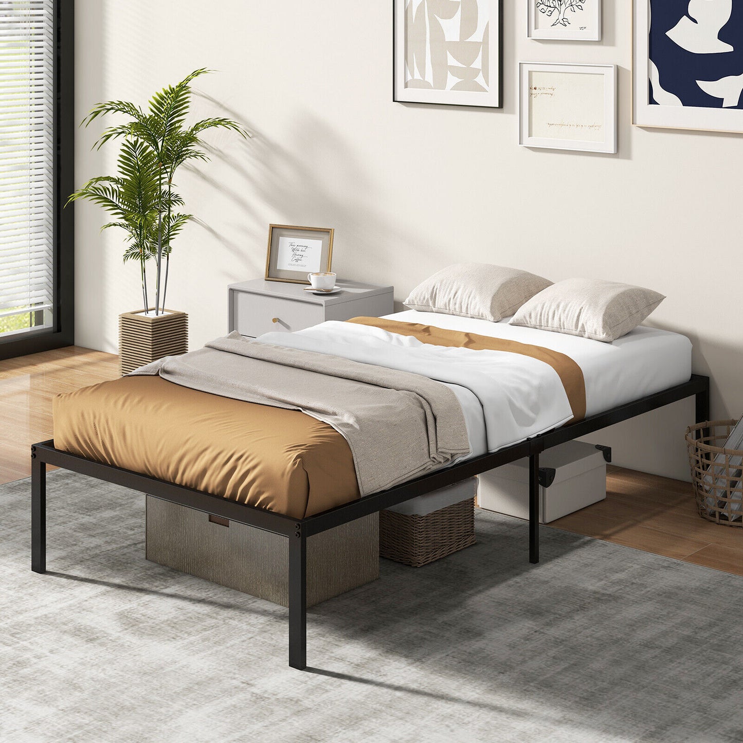 Twin Size Platform Bed Frame Heavy-duty Metal Bed Base No Box Spring Needed