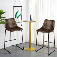 Set of 2 Bar Stool Faux Suede Upholstered Kitchen Dining Chair w/Metal Leg Brown