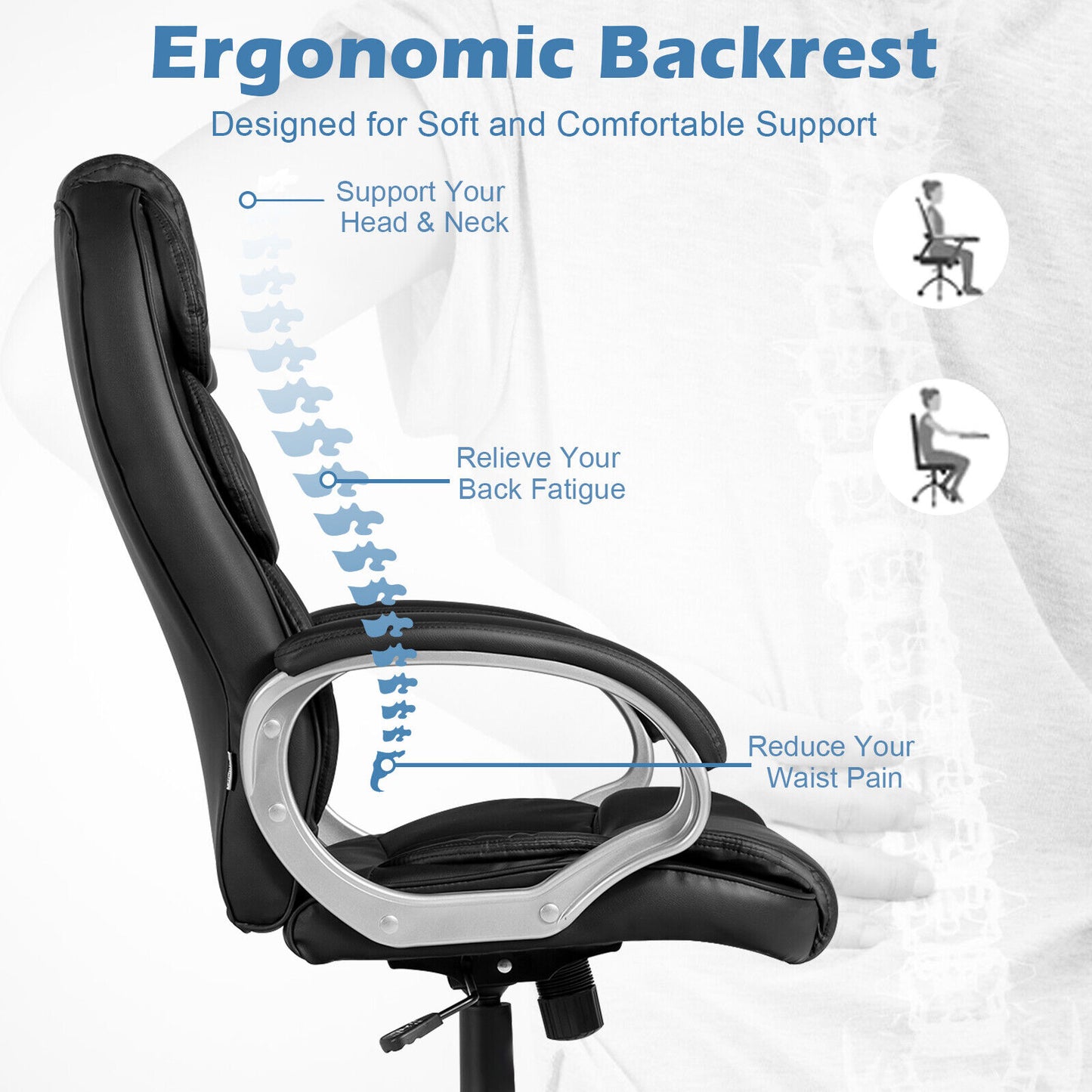 Ergonomic Office Chair Height Adjustable Executive Computer Leather Seat